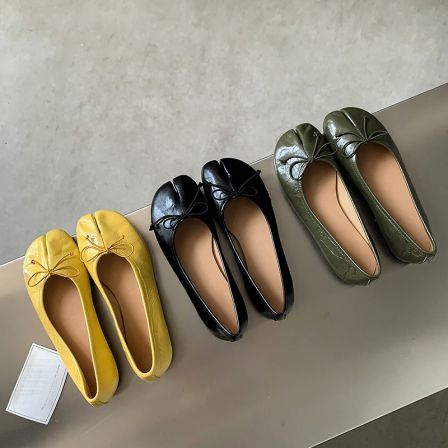 小众蝴蝶结气质高级感褶皱油蜡感休闲百搭浅口分趾单鞋2cm