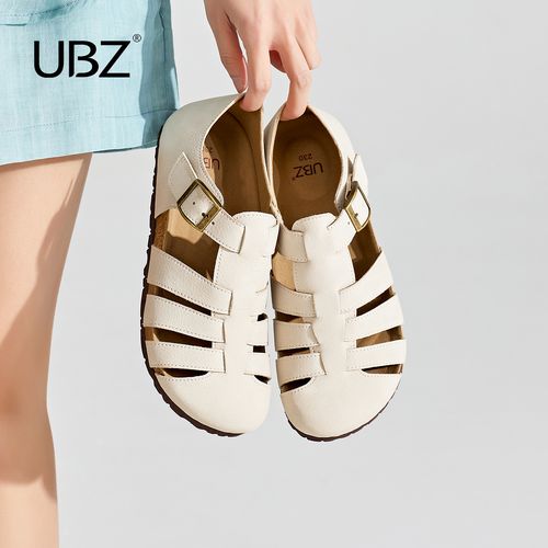 UBZ 罗马凉鞋女外穿2026年夏季新款编织猪笼软木百搭平底勃肯鞋子主图