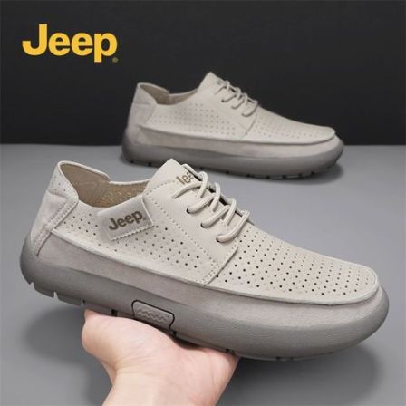 Jeep吉普真皮男鞋2026新款夏季冲孔透气休闲皮鞋男开车潮流低帮鞋