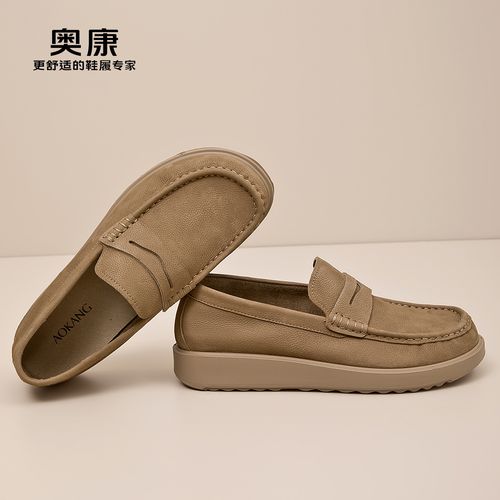 奥康真皮豆豆鞋休闲透气男士乐福鞋百搭四季适用套脚舒适爸爸单鞋主图