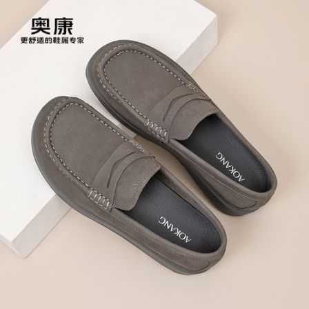 奥康男士乐福鞋真皮豆豆鞋休闲透气百搭四季适用套脚舒适爸爸单鞋