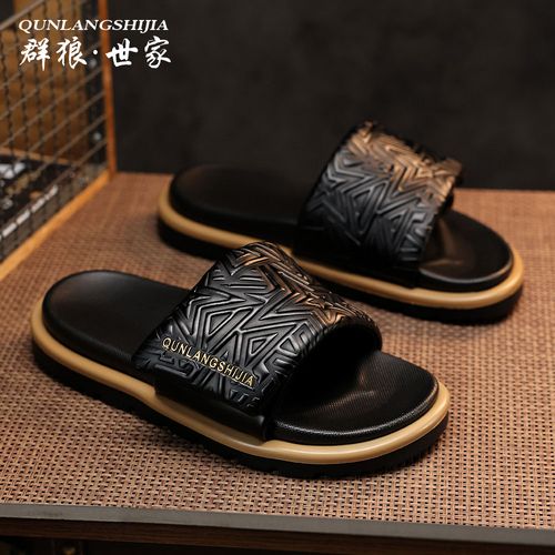 群狼·世家星耀黑拖男士夏季外穿凉拖鞋时尚厚底百搭休闲沙滩凉拖主图