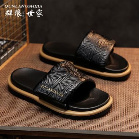 群狼·世家星耀黑拖男士夏季外穿凉拖鞋时尚厚底百搭休闲沙滩凉拖