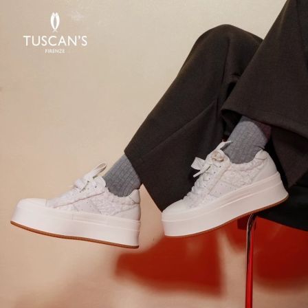 TUSCAN'S【专柜同款】系带厚底增高真皮小白鞋圆头耐磨休闲鞋TS双鱼