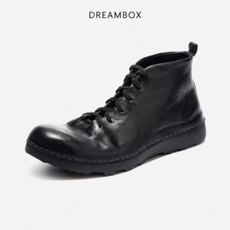 DREAMBOX钧博水洗马皮纯手工高帮男鞋英伦复古百搭马丁靴秋冬短靴