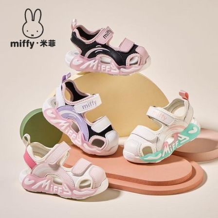 Miffy米菲童鞋夏季款小童休闲凉鞋女童镂空透气网面洋气包头凉鞋