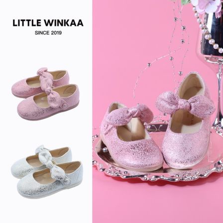 littlewinkaa童鞋2026新款女蝴蝶结爆裂纹软底平底百搭舒适舞蹈鞋