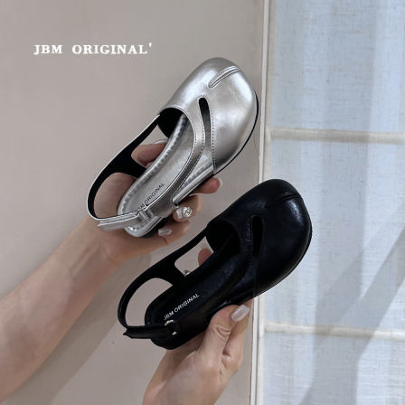 JBM 童鞋儿童法式银色玛丽珍皮鞋2026夏季新款中大女童假分趾凉鞋