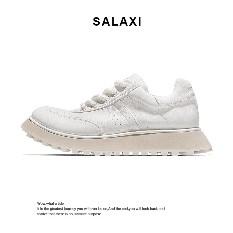 Salaxi/莎莱茜2026新款透气打孔小白鞋情侣款老钱风厚底休闲板鞋主图