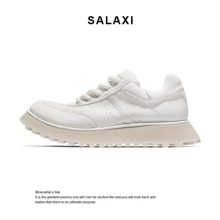 Salaxi/莎莱茜2026新款透气打孔小白鞋情侣款老钱风厚底休闲板鞋