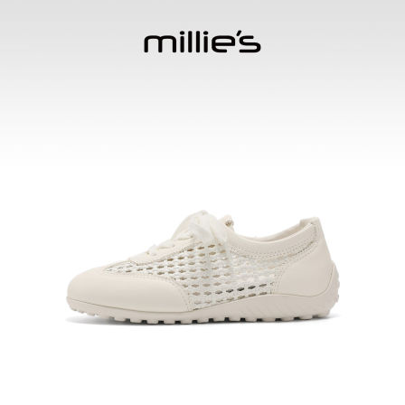 MILLIE'S/妙丽白色镂空网面德训鞋女透气平底休闲运动鞋夏季新款