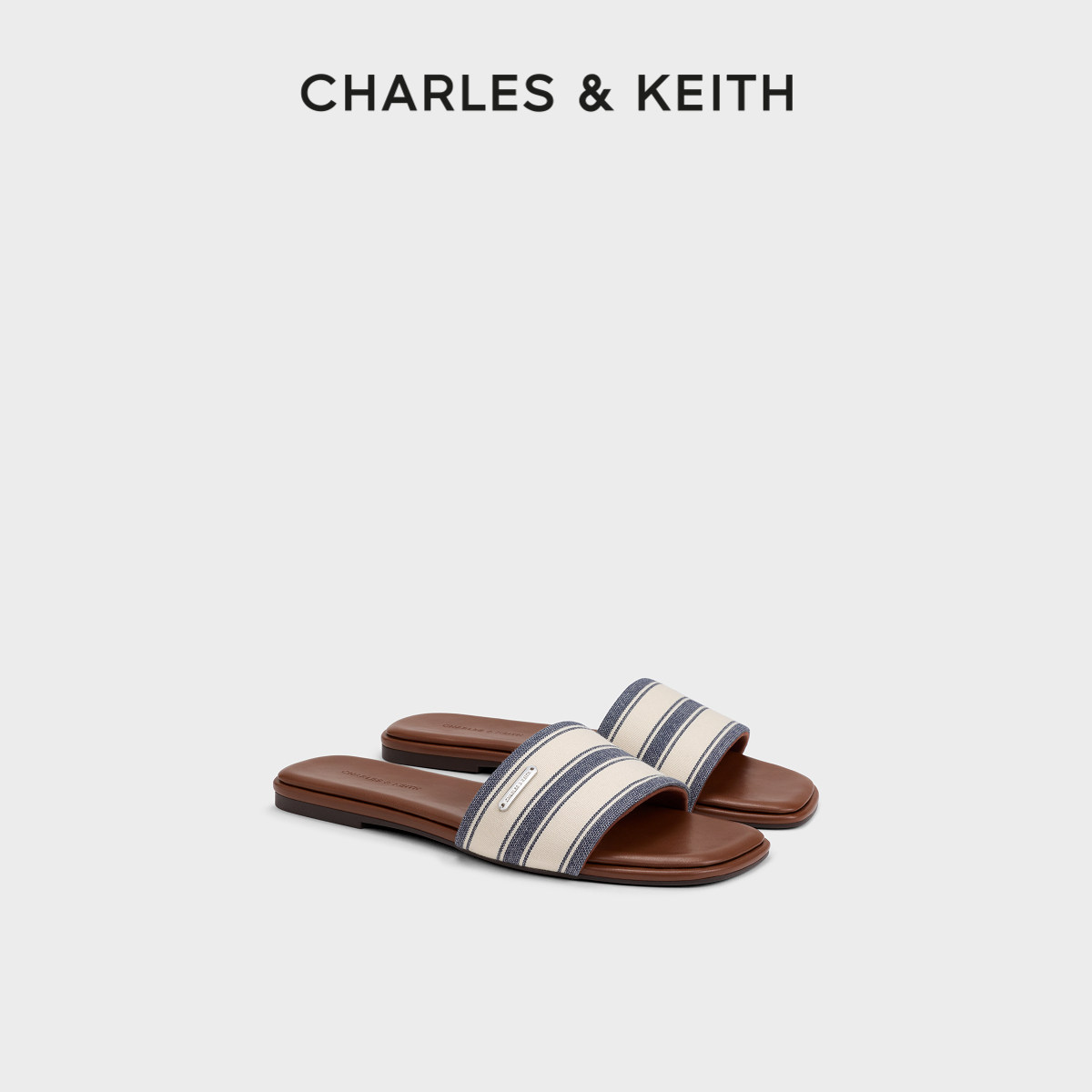 CHARLES&KEITH26夏季新款CK1-70381233方头条纹平底一字拖鞋凉鞋主图