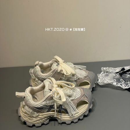 左左家女童包头运动鞋镂空透气夏季新款休闲老爹鞋女孩轻便凉鞋