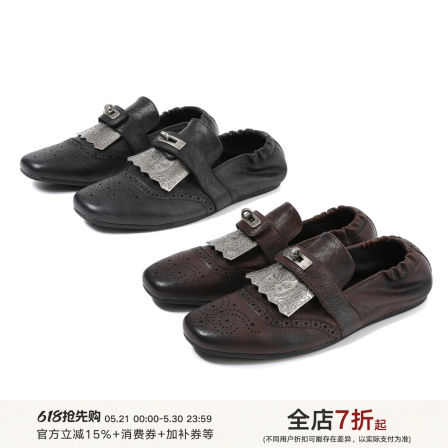 TAICHIISM 金属雕花一脚蹬可拆卸德比皮鞋休闲穆勒鞋油蜡真皮夏季