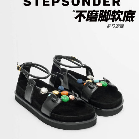【超时髦】罗马凉鞋女2026新款平底露趾串珠沙滩鞋百搭休闲凉拖鞋