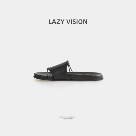 LAZYVISION极简CozyFit软羊皮拖鞋女夏休闲露趾平底一字凉鞋37894