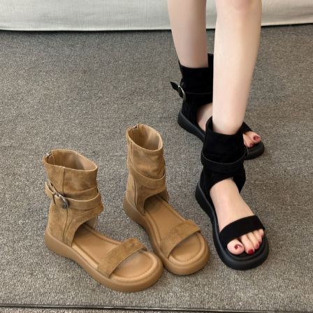 厚底百搭罗马凉鞋女款2026新款夏季巨好看显瘦高帮凉靴子马丁短靴