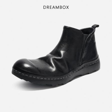 DREAMBOX钧博短靴水洗马皮手工厚底男士靴子秋冬新款百搭切尔西靴