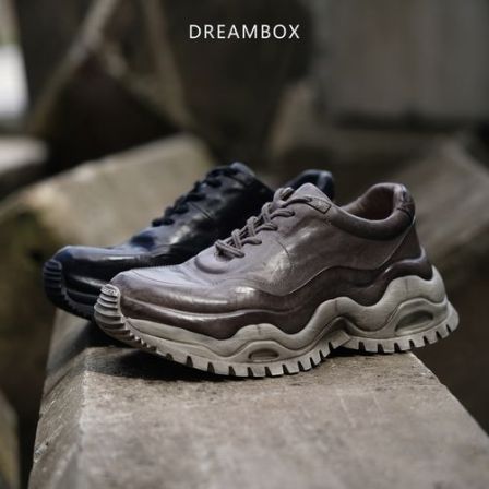 DREAMBOX钧博舒适透气马皮厚底老爹鞋手工水洗做旧户外运动休闲鞋