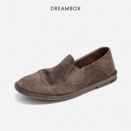 DREAMBOX钧博石洗马皮透气一脚蹬懒人鞋春夏新款软皮软底乐福鞋