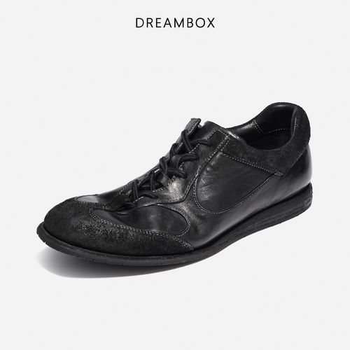 DREAMBOX钧博水洗马皮平底休闲板鞋2025新款软底软面男士德训鞋主图
