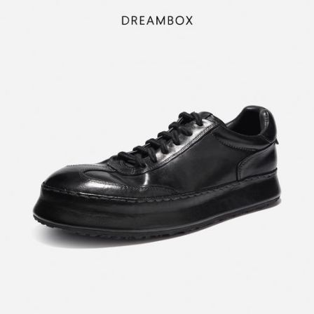 DREAMBOX钧博男鞋2025新款德训鞋水洗马皮休闲板鞋厚底男士鞋子