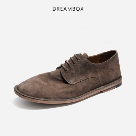 DREAMBOX钧博石洗马皮轻便透气休闲皮鞋2026春夏新款薄底德比鞋