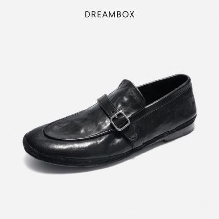 DREAMBOX钧博石洗马皮乐福鞋2026春夏新款软底透气一脚蹬懒人鞋
