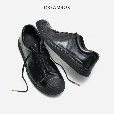 DREAMBOX钧博水洗马皮手工包头男鞋夏季新款透气舒适男士休闲板鞋