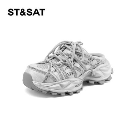 St&Sat/星期六夏季新款厚底增高包头半拖凉鞋网面老爹鞋女透气