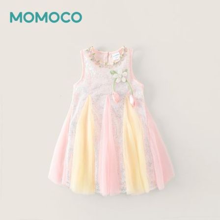 MOMOCO童装夏季郁金香公主裙休闲时尚刺绣网纱裙78630470071