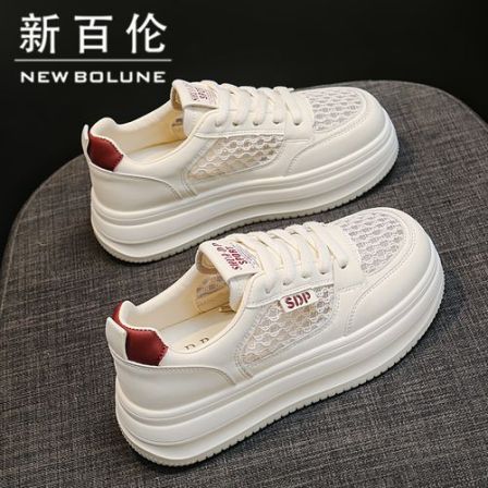新百伦女鞋2026夏季网面镂空小白鞋女款薄款透气厚底运动休闲板鞋