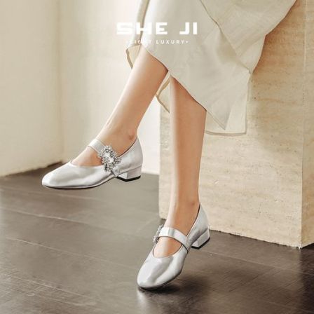 SHEJI奢季 水钻方扣一字带玛丽珍女单鞋
