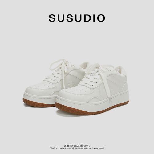 SUSUDIO 新款Jisoo同款 百搭极简休闲厚底低帮小白鞋 80016主图