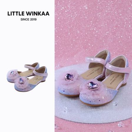 little winkaa凉鞋童鞋女新款网纱渐变爱心钻扣舒适透气公主鞋子