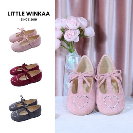 little winkaa童鞋2026新款女烫钻爱心T字带蝴蝶结软底芭蕾舞蹈鞋