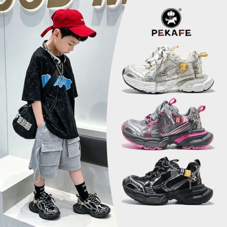 Pekafe夏款儿童潮流透气老爹鞋男童女童擦色轻便减震中大童潮鞋