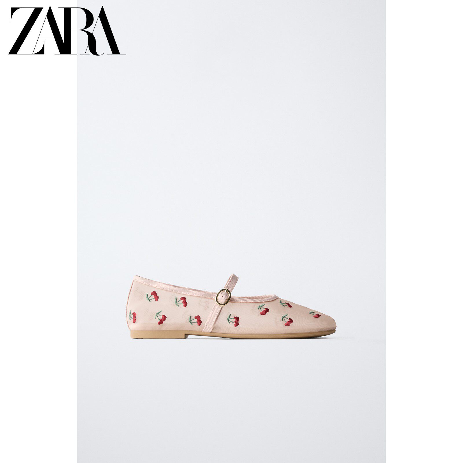 ZARA26夏季新品 童鞋女童 樱桃印花刺绣玛丽珍芭蕾鞋 2507830 050主图
