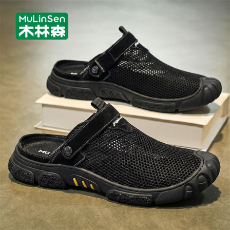 木林森包头凉鞋男夏季外穿防滑涉水溯溪洞洞鞋两用开车运动沙滩鞋