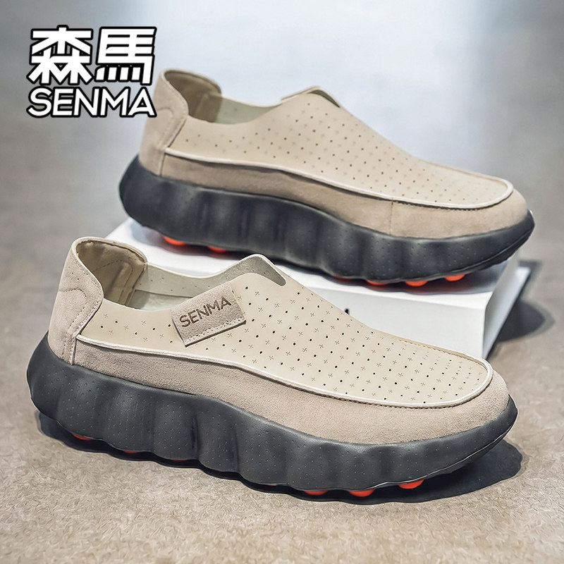 森马男鞋鞋子2026新款夏季外穿透气懒人一脚蹬鞋乐福鞋豆豆布鞋子主图