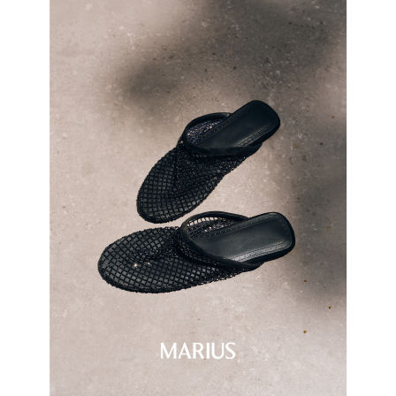 MARIUS | 精致时髦水钻网布镂空舒适透气平底凉鞋包头拖鞋
