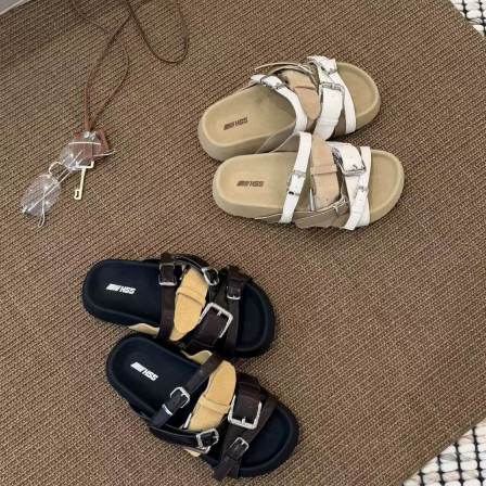 H55女鞋夏季新款休闲外穿勃肯凉拖复古设计款平底扣带高级感拖鞋