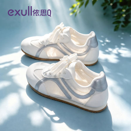 依思q薄底德训鞋女款2026夏新款百搭休闲板鞋网面透气薄款小白鞋