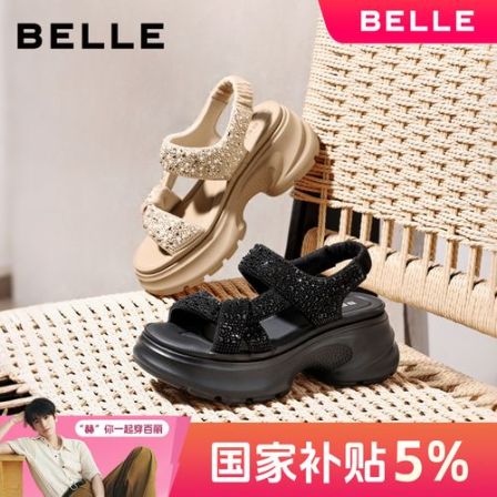 【国家补贴】百丽繁星透气厚底休闲凉鞋女鞋26夏季新款百搭高跟凉鞋