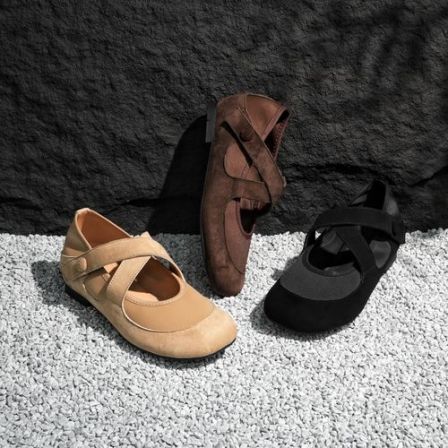【Dhh】内增高4.5CM•羊反皮+莱卡•交叉带玛丽珍春夏百搭休闲单鞋