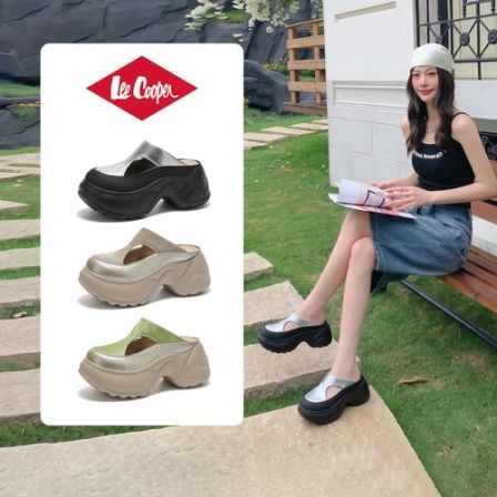 【8CM增高】LEE COOPER包头半拖鞋女2026夏款厚底懒人外穿凉鞋