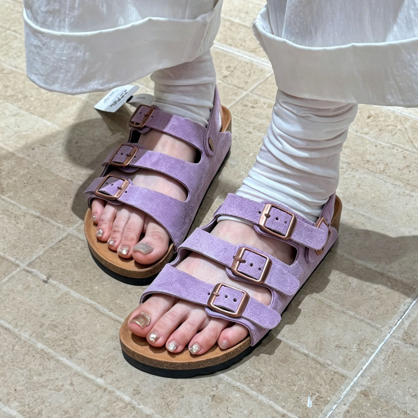 羊皮版~皮带扣勃肯鞋罗马厚底凉鞋女夏季外穿露趾女鞋平底沙滩鞋主图