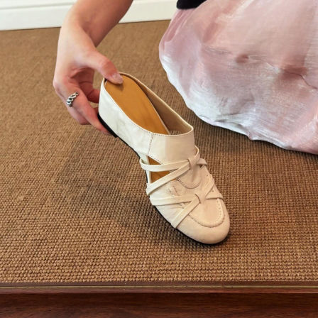 羊皮版~慵懒松弛感时尚外穿凉拖鞋女法式复古镂空透气包头半拖鞋