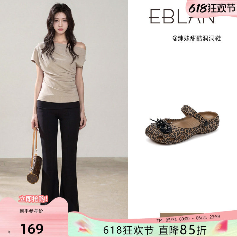EBLAN/伊伴豹纹芭蕾玛丽珍洞洞鞋女款夏季平底沙滩包头凉拖鞋外穿主图