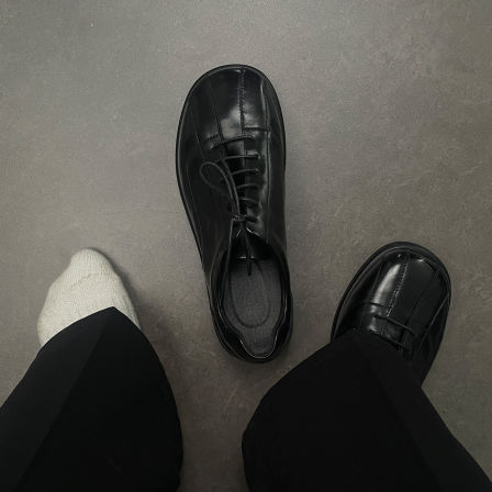 老钱风极简黑色德训鞋男士复古做旧水洗透气平底单鞋户外休闲皮鞋